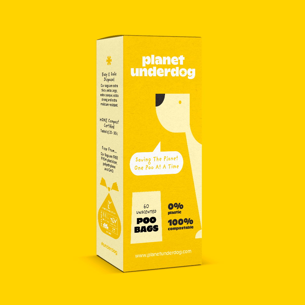 60 Planet Underdog Compostable Dog Poop Bags - Yellow Box - GeePaws