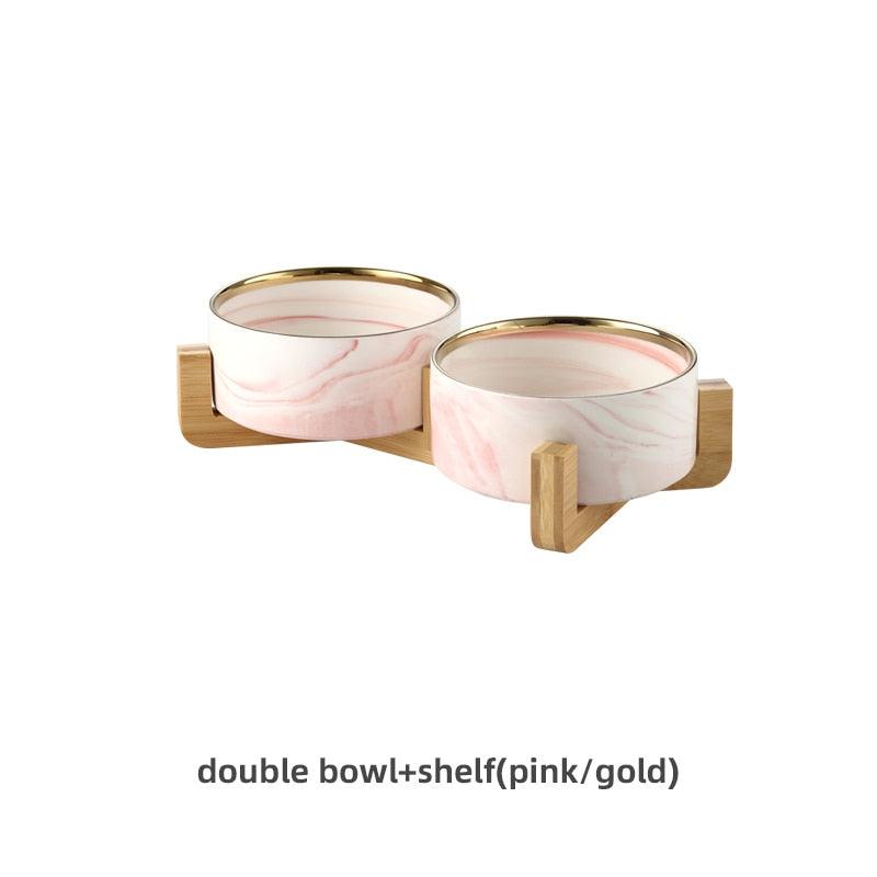 Marbling Ceramic Double Bowl For Pet - GeePaws