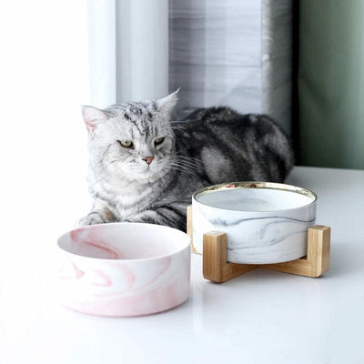 Marbling Ceramic Double Bowl For Pet - GeePaws