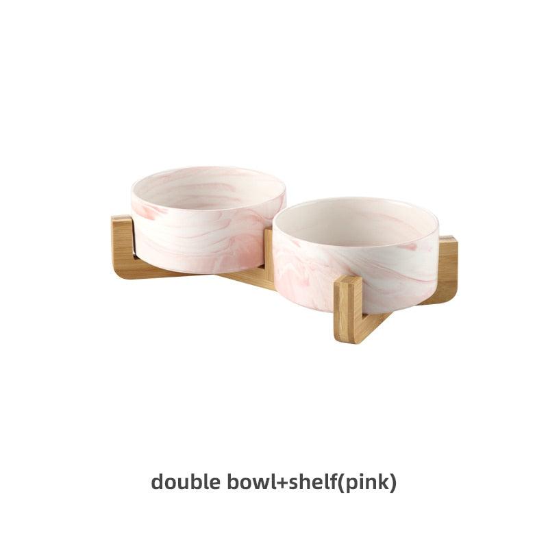 Marbling Ceramic Double Bowl For Pet - GeePaws