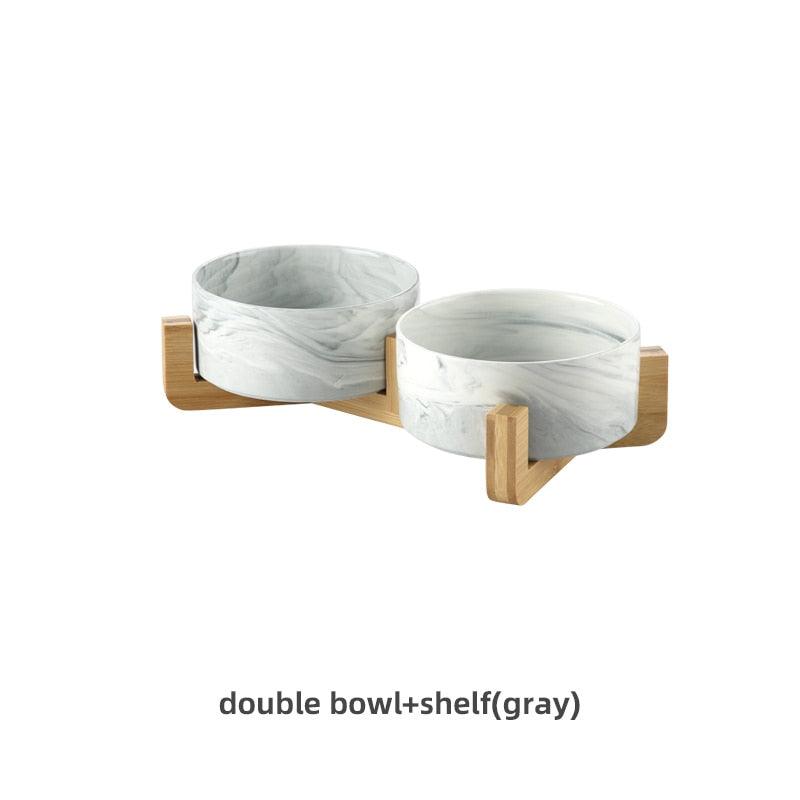 Marbling Ceramic Double Bowl For Pet - GeePaws