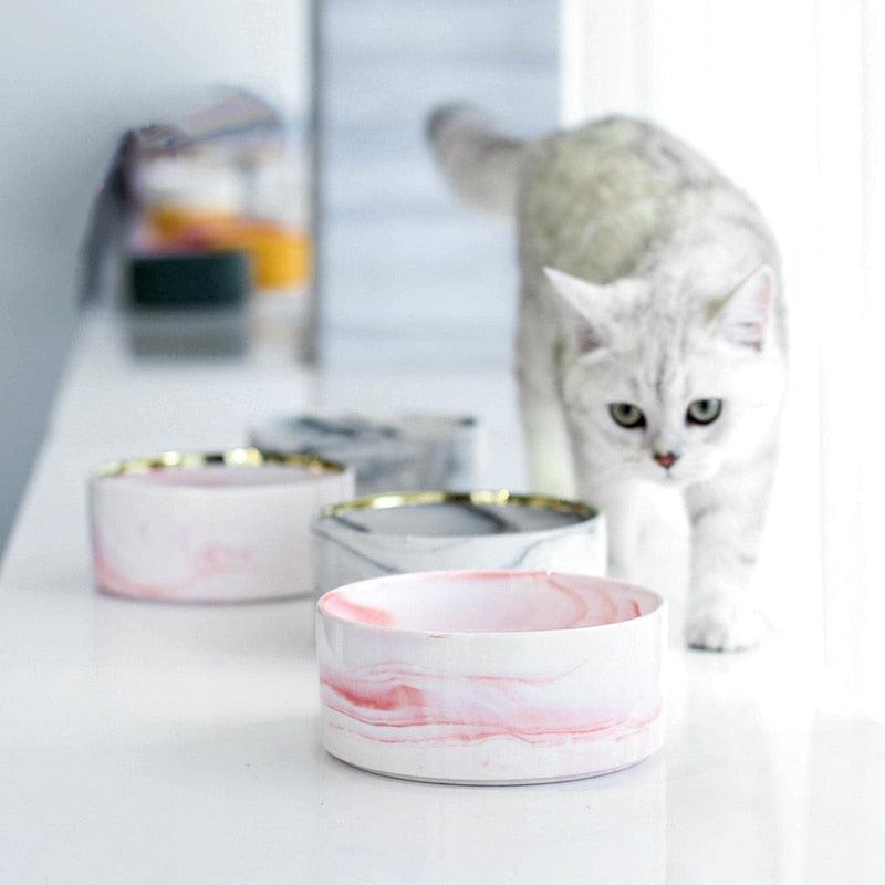 Marbling Ceramic Double Bowl For Pet - GeePaws