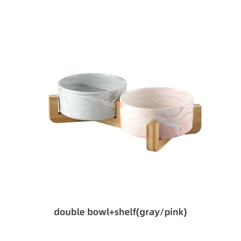 Marbling Ceramic Double Bowl For Pet - GeePaws