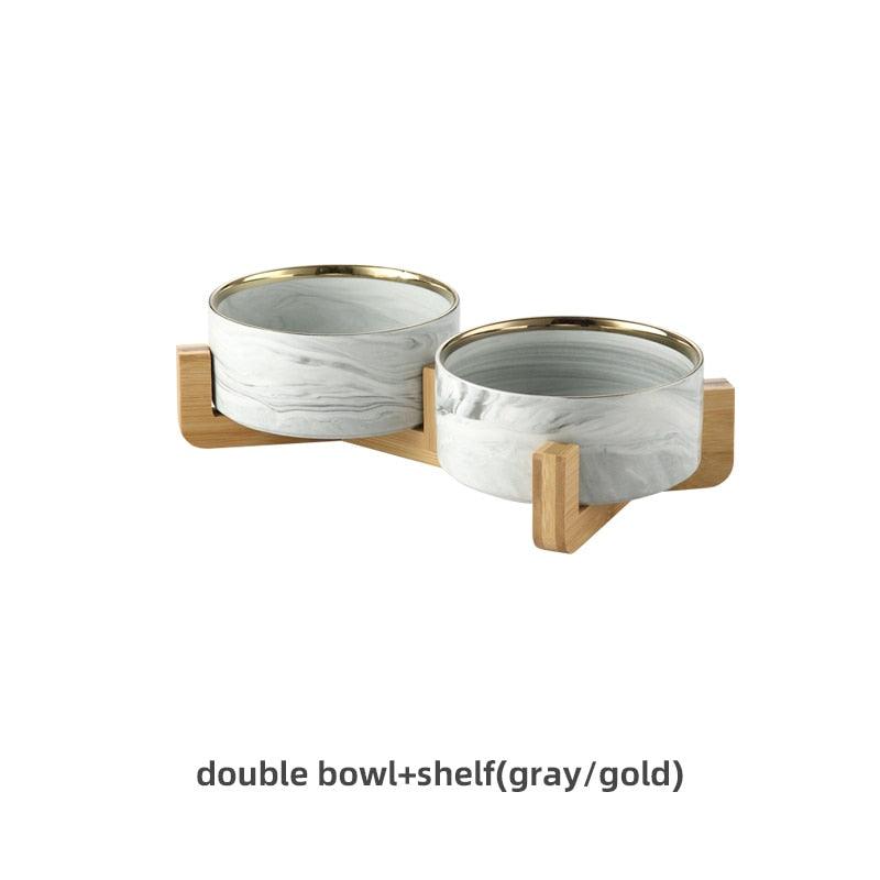 Marbling Ceramic Double Bowl For Pet - GeePaws