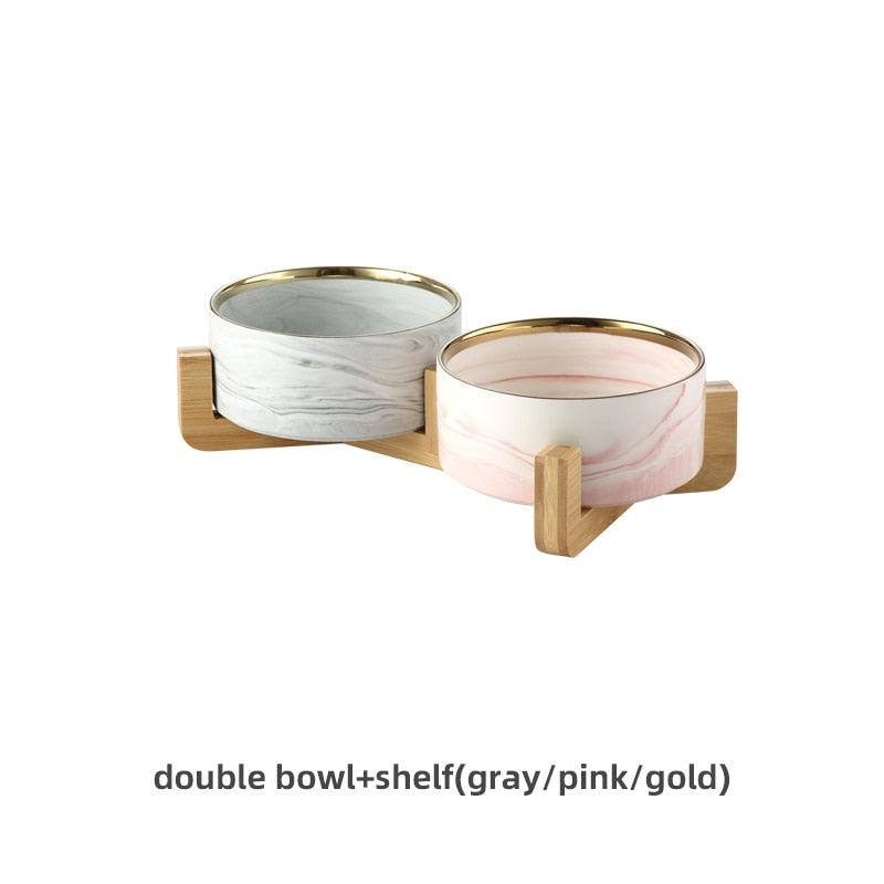 Marbling Ceramic Double Bowl For Pet - GeePaws