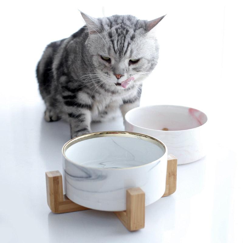 Marbling Ceramic Double Bowl For Pet - GeePaws