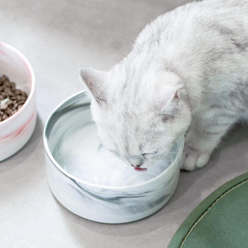 Marbling Ceramic Double Bowl For Pet - GeePaws